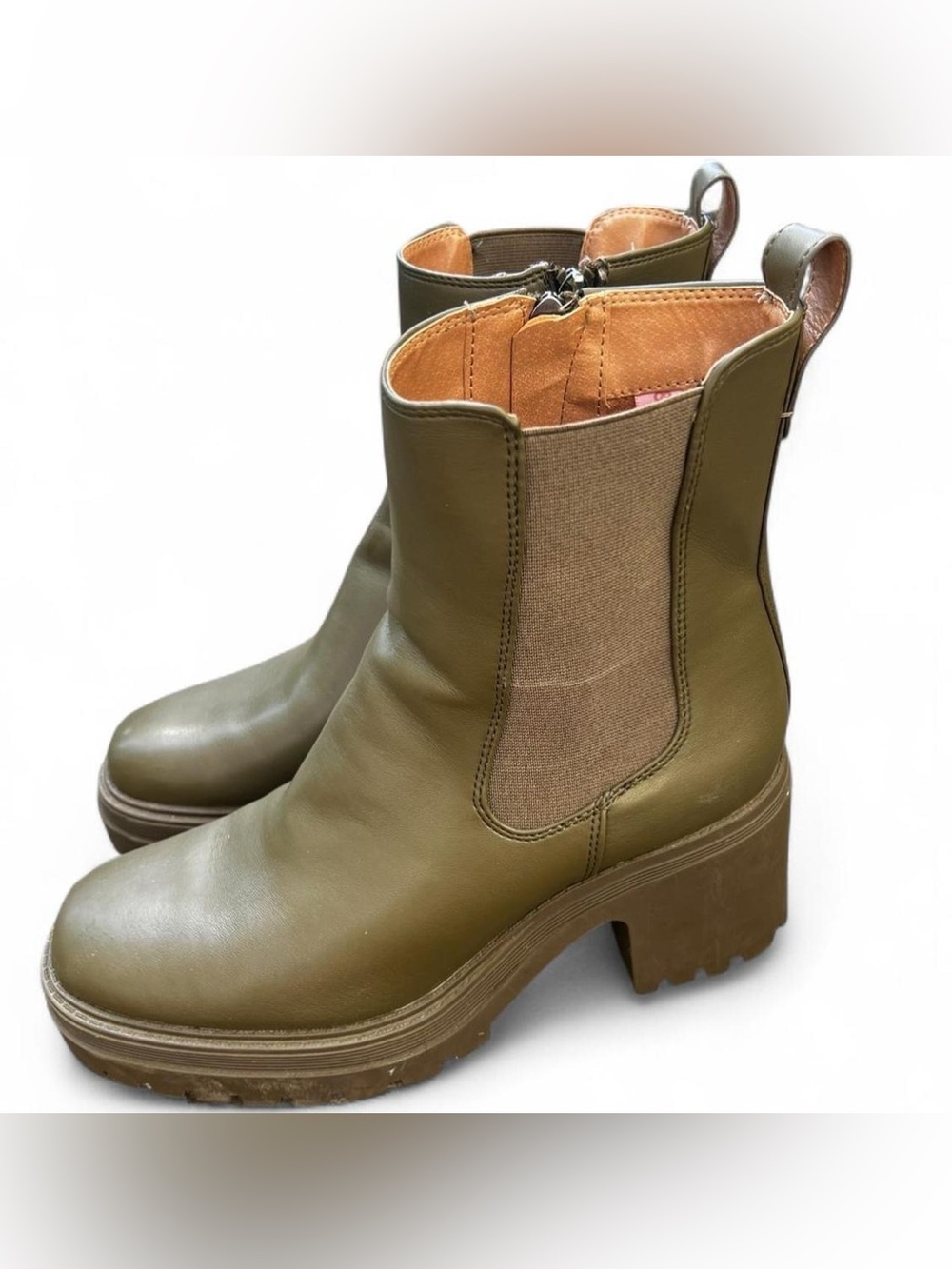 Women’s Olive Green Chelsea Platform Ankle Boots W9